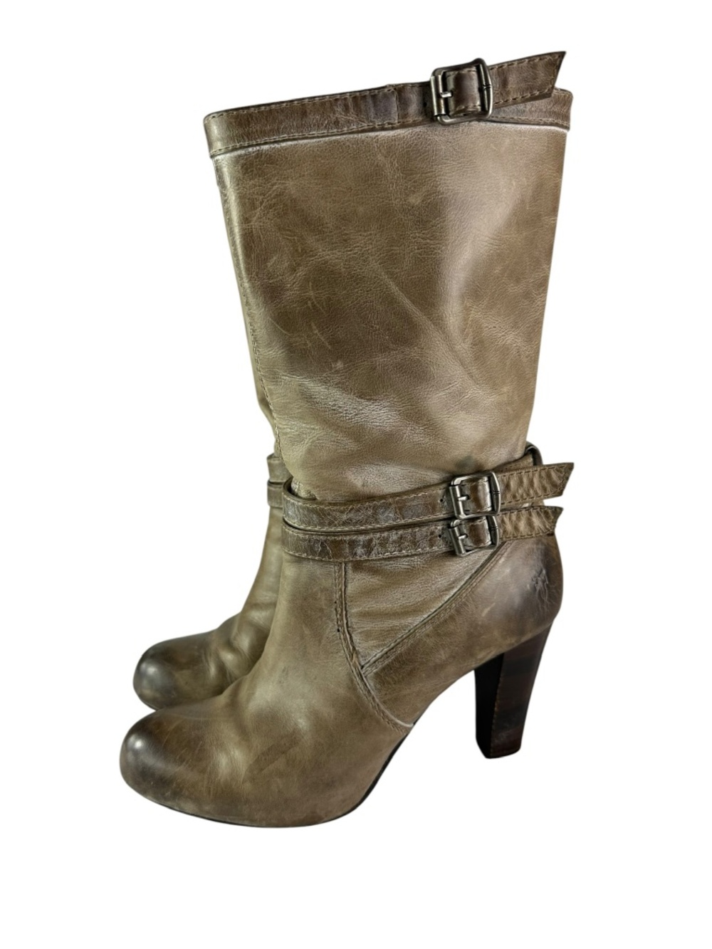 Genuine FRYE Miranda Slouch Grey Distressed Leather Mid Calf Boots 8M